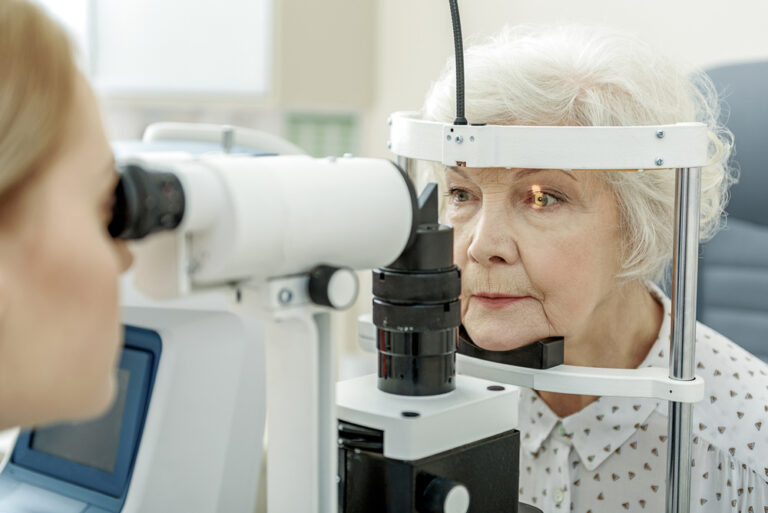 Elderly Woman Getting Eye Checked for Glaucoma